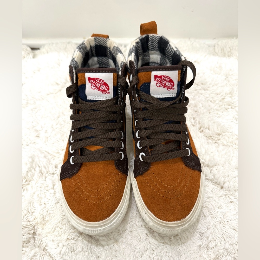 Vans Off The Wall Unisex Mid Top Brown Skate Shoes Sneakers Plaid Cuff Size 5